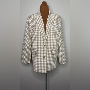Skylar Rose Checkered Blazer Jacket Tan and White Hint of Sparkle Size XL